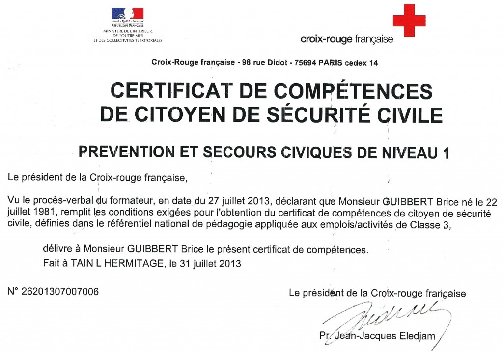 diplome 1er secours croix rouge